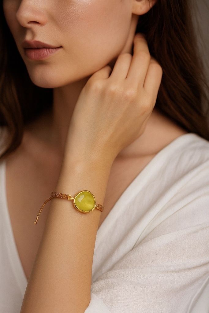 [No:115] Marie Gold Plated Stone Bracelet