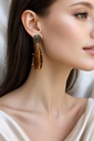 Ambra Altın Kaplama Taşlı Küpe - Kahverengi